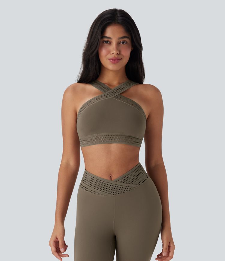 Light Support Crossover Cut Out Yoga Sports Bra