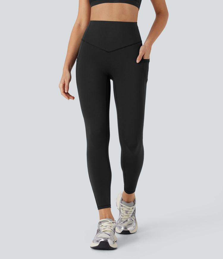 Leggings de yoga Halara UltraSculpt™ refrescante de secado rápido con tiro alto, transpirable con efecto moldeador abdominal y perforaciones con bolsillos y UPF 50+