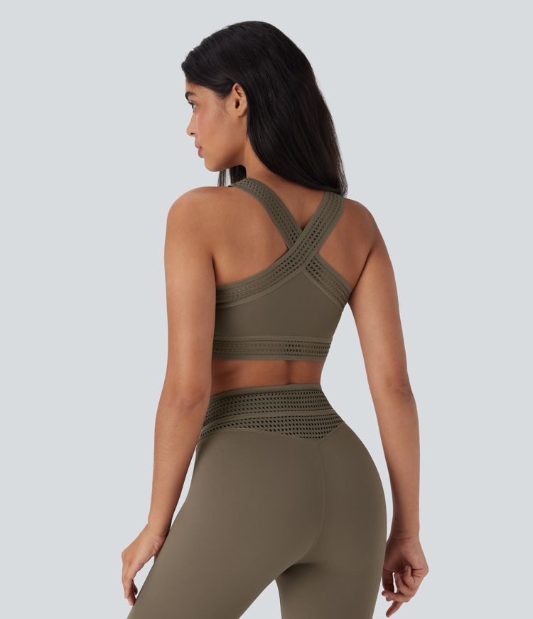 Crossover-Yoga-Sport-BH mit leichtem Support und Cut-Out-Design - A-C Cups