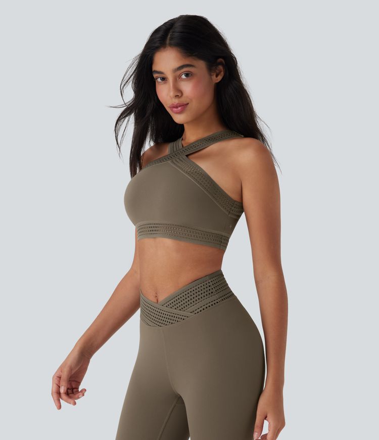 Crossover-Yoga-Sport-BH mit leichtem Support und Cut-Out-Design - A-C Cups