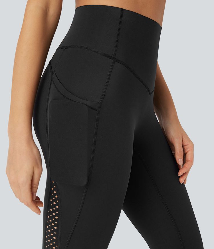 Leggings de yoga Halara UltraSculpt™ refrescante de secado rápido con tiro alto, transpirable con efecto moldeador abdominal y perforaciones con bolsillos y UPF 50+