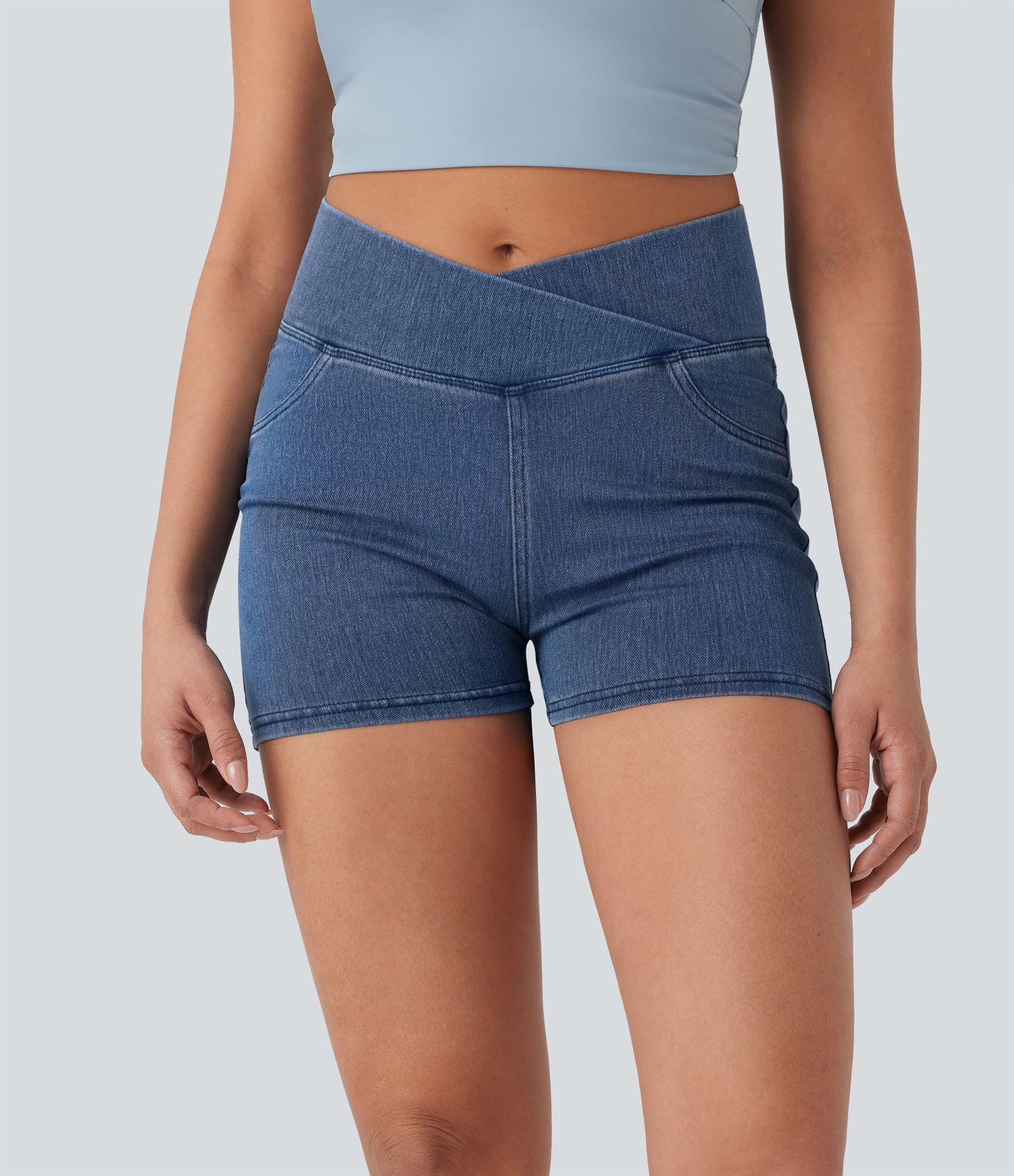 Halara Flex™ High Waisted Crossover Pocket Denim Casual Shorts 3"