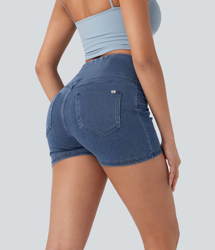 Halara Flex™ High Waisted Crossover Pocket Denim Casual Shorts 3"