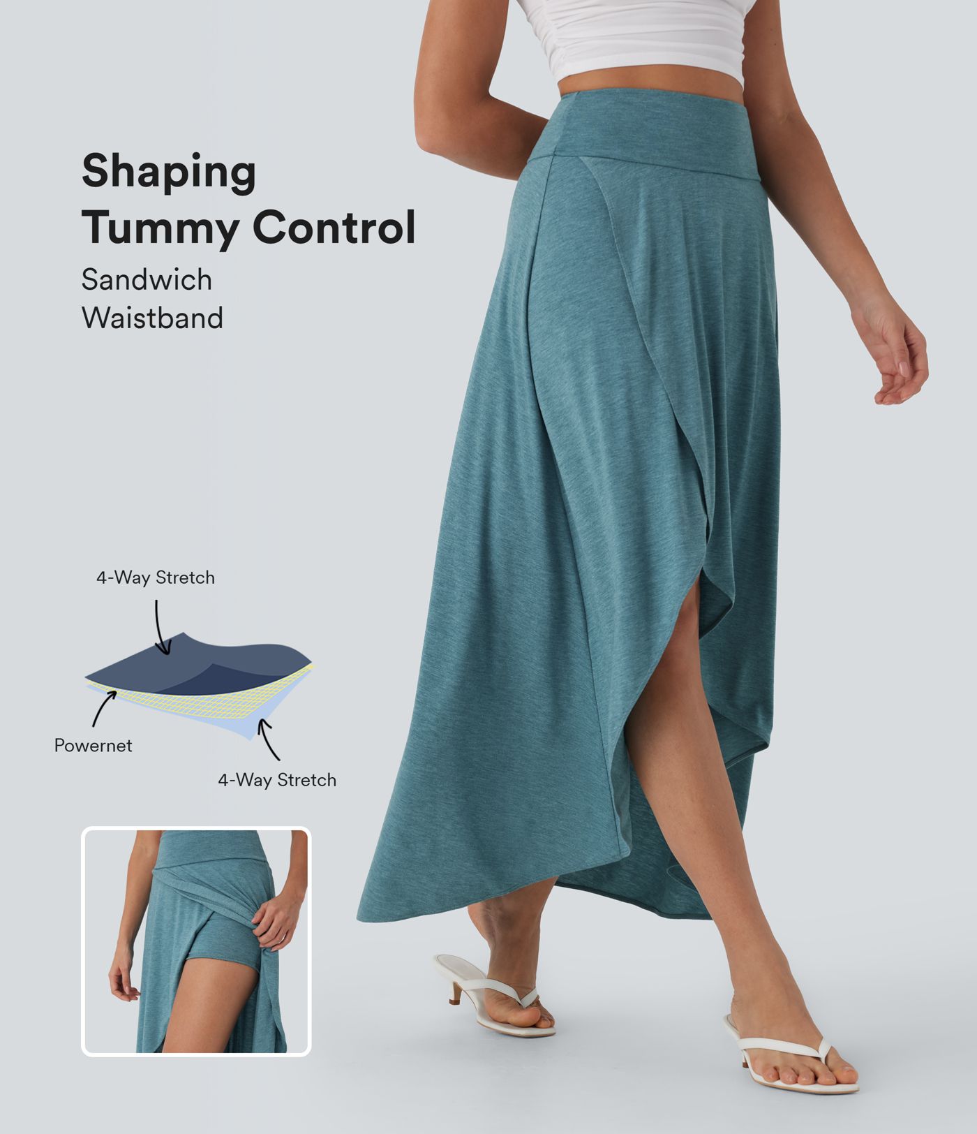 High Waisted Tummy Control High Low 2-in-1 Flowy Maxi Casual Skirt