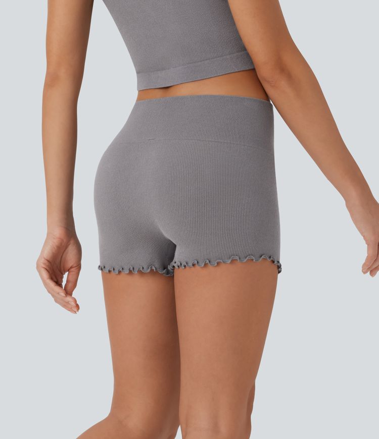 Seamless Flow High Waisted Lettuce Trim Lounge Shorts 2.5''