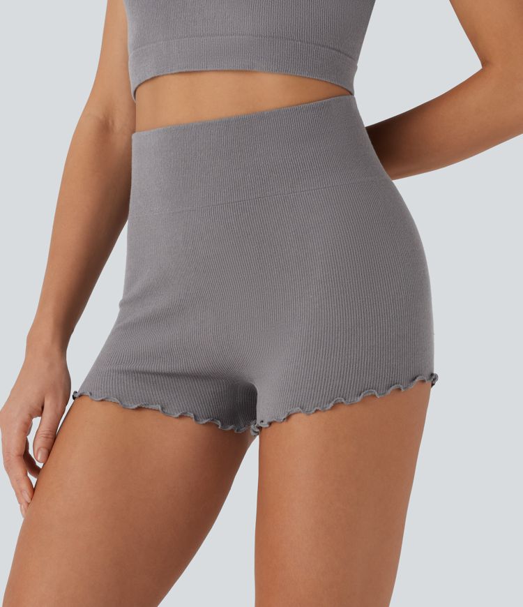 Seamless Flow High Waisted Lettuce Trim Lounge Shorts 2.5''