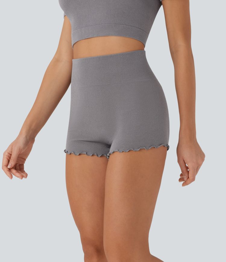 Seamless Flow High Waisted Lettuce Trim Lounge Shorts 2.5''