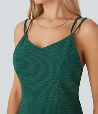 Vestido mini casual de gofre con tirantes ajustables y espalda cruzada