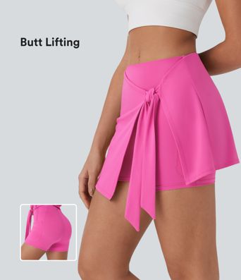 SoftlyZero™ QuickDry High Waisted Butt Lifting Tie Front 2-in-1 Mini Yoga Skirt with Pocket