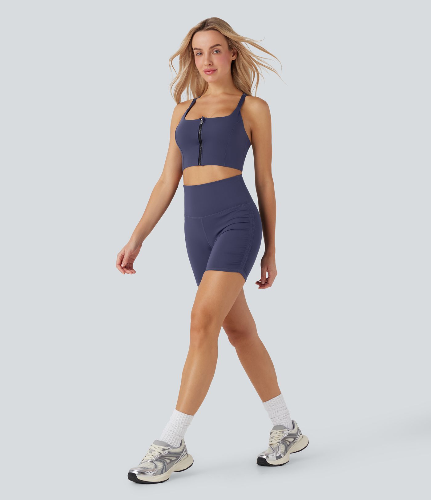 SoftlyZero™ QuickDry High-Waisted Tummy-Control Ruched Running Biker Shorts 5''