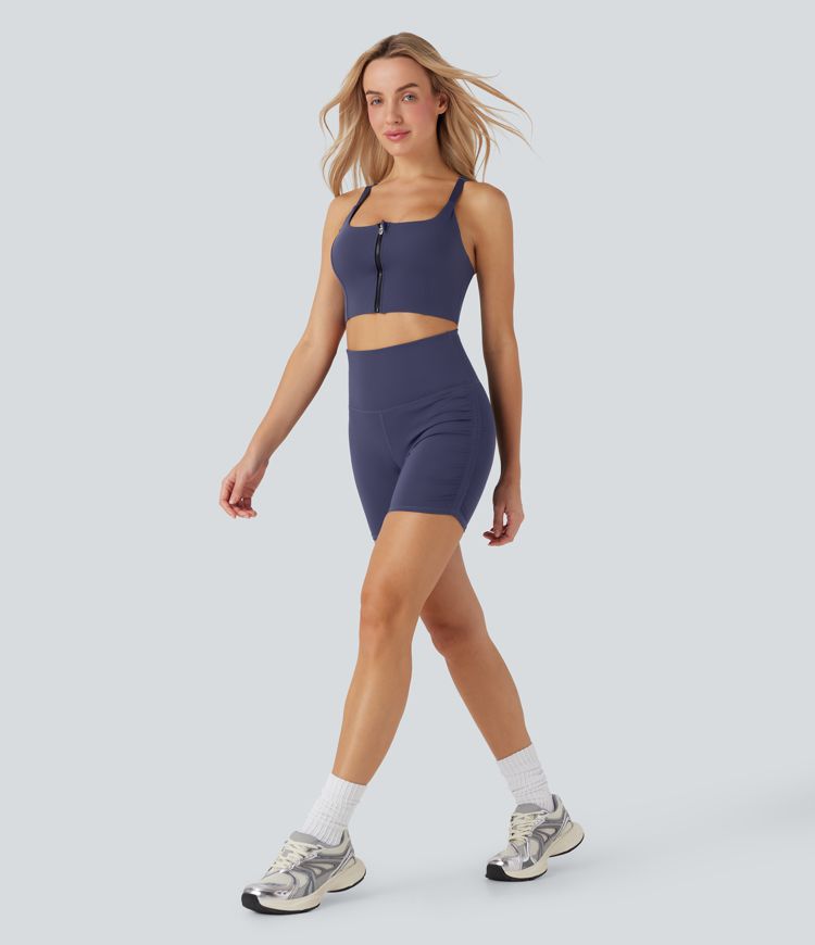 Short cycliste 12,5 cm de course gainant taille haute avec fronces et séchage rapide SoftlyZero™