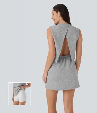 Sleeveless Drawstring 2 Piece Mini Golf Active Dress