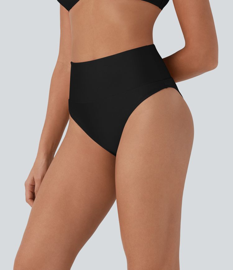 High Waisted Tummy Control Sheen Bikini Bottom Swimsuit