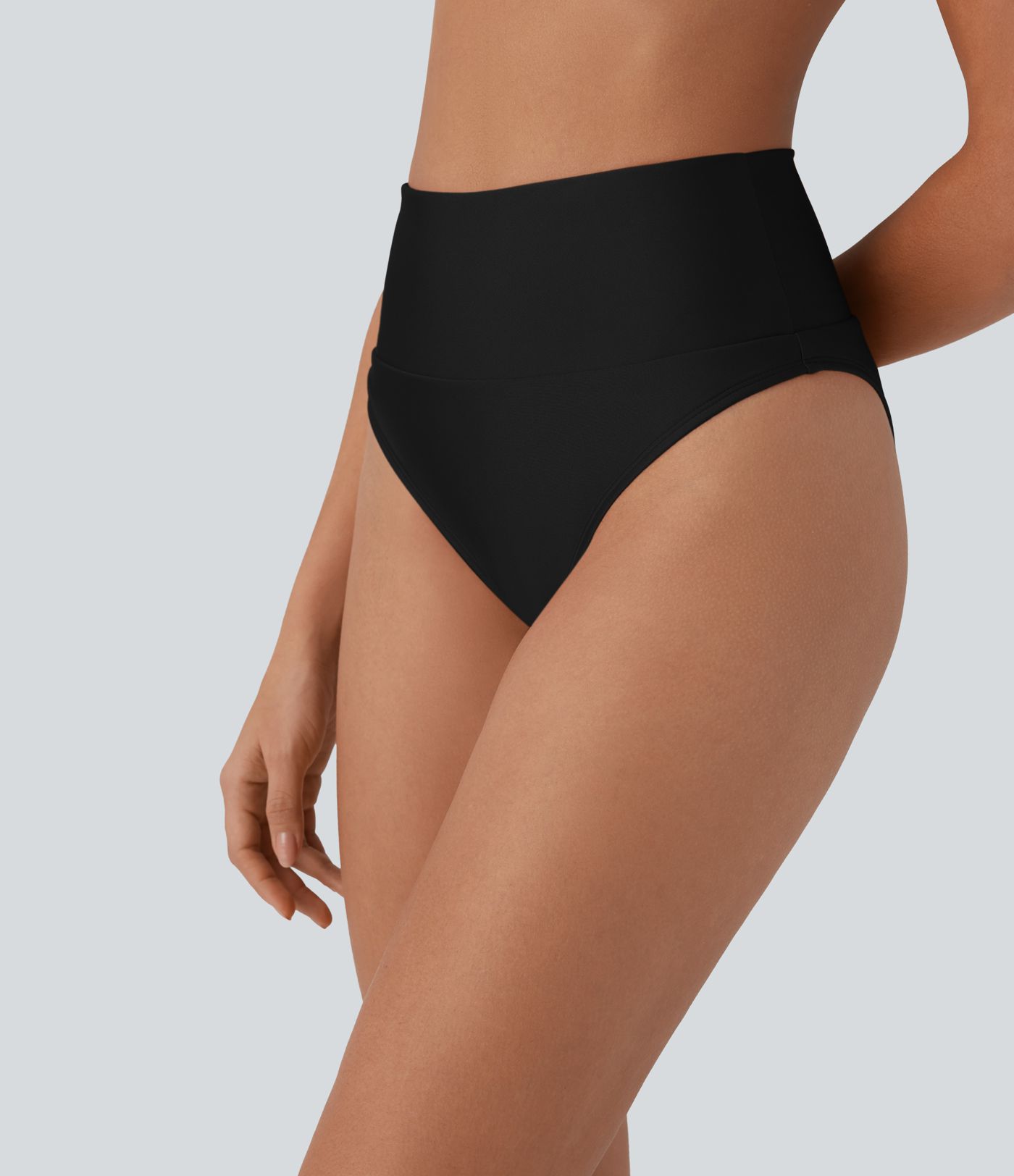 High Waisted Tummy Control Sheen Bikini Bottom Swimsuit