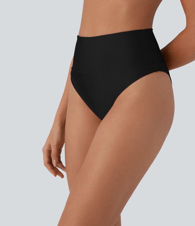 High Waisted Tummy Control Sheen Bikini Bottom Swimsuit