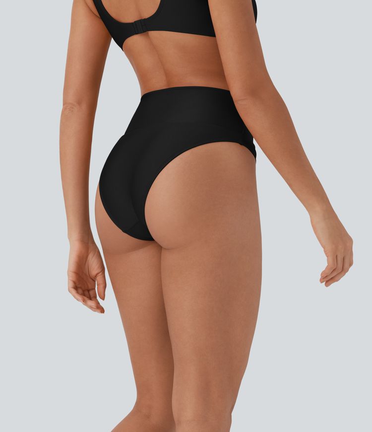 High Waisted Tummy Control Sheen Bikini Bottom Swimsuit