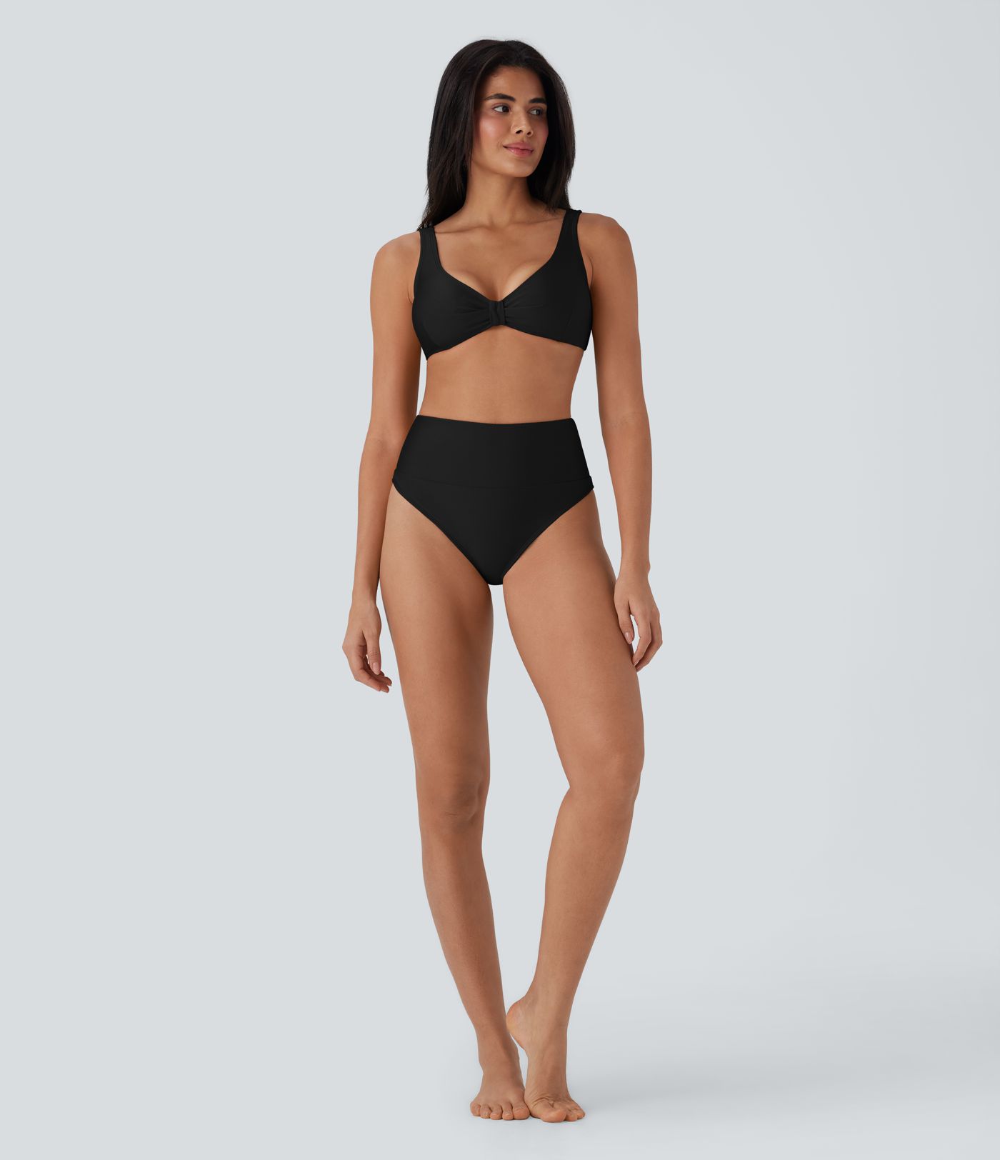 High Waisted Tummy Control Sheen Bikini Bottom Swimsuit
