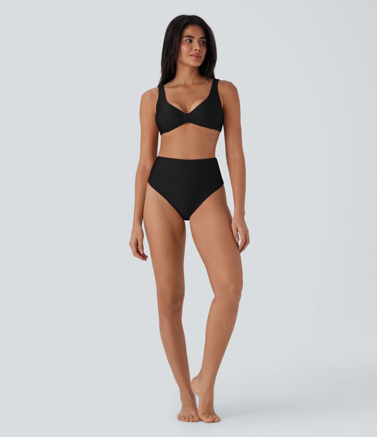 High Waisted Tummy Control Sheen Bikini Bottom Swimsuit