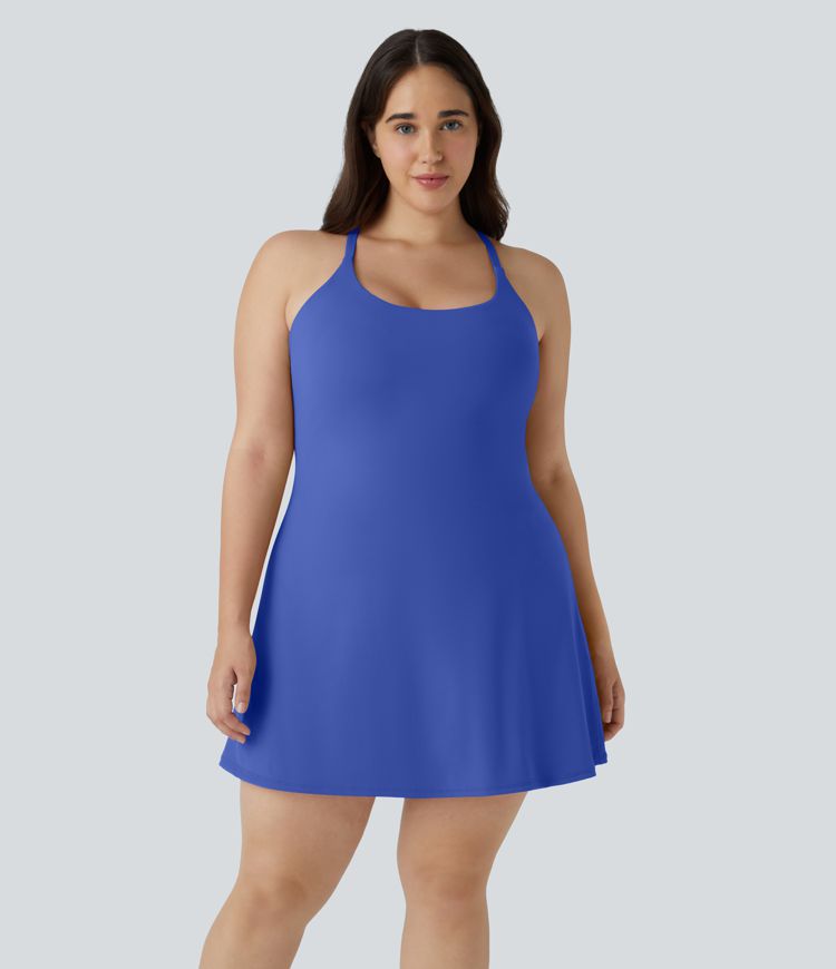 Everyday SoftlyZero™ Plush Backless 2-in-1 Flare Workout Plus Size Dress-Wannabe-Easy Peezy