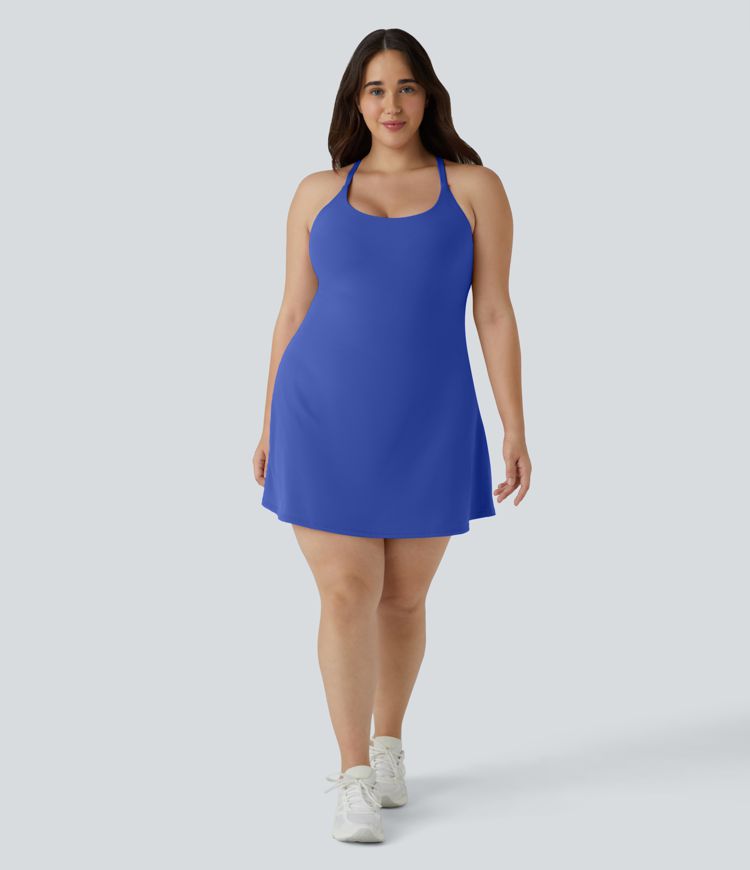 Everyday SoftlyZero™ Plush Backless 2-in-1 Flare Workout Plus Size Dress-Wannabe-Easy Peezy