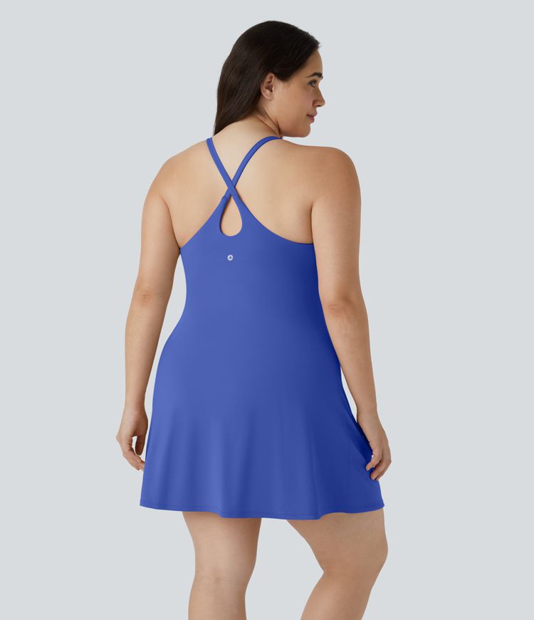 Everyday SoftlyZero™ Plush Backless 2-in-1 Flare Workout Plus Size Dress-Wannabe-Easy Peezy
