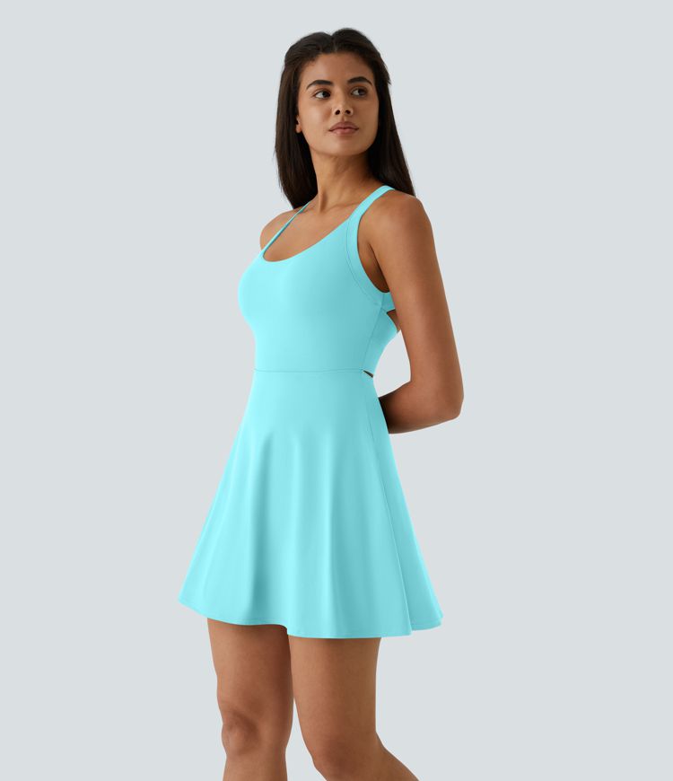SoftlyZero™ Airy Backless Twisted Flare Low Support Dance Active Dress-Longer Length-Easy Peezy Edition A-C Cups