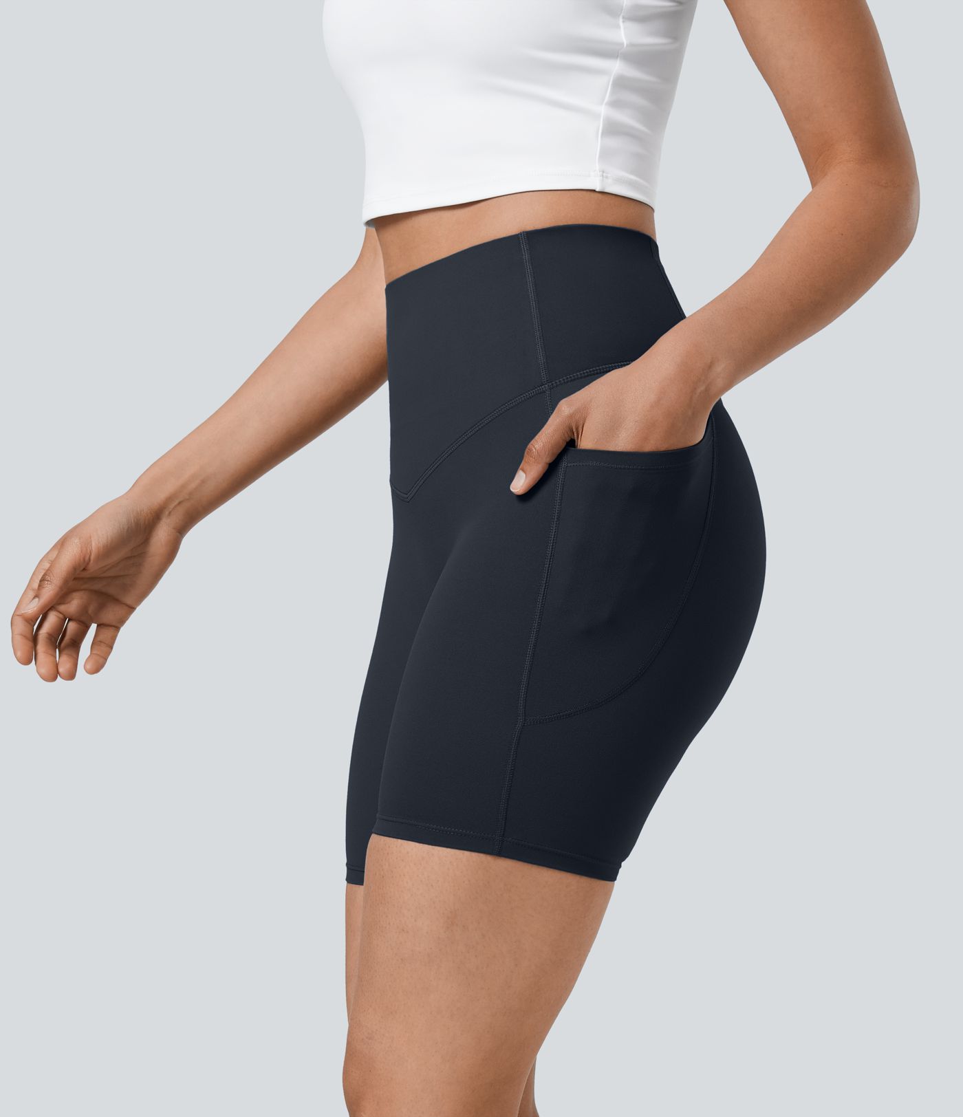 Halara UltraSculpt™ High Waisted Tummy Control Shaping Women Gym Running Biker Shorts 7'' With Pockets