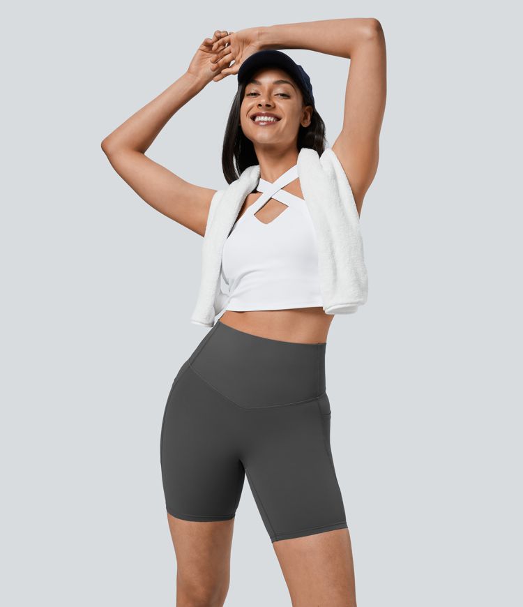 Halara UltraSculpt™ High Waisted Tummy Control Pocket Shaping Training Biker Shorts 7''