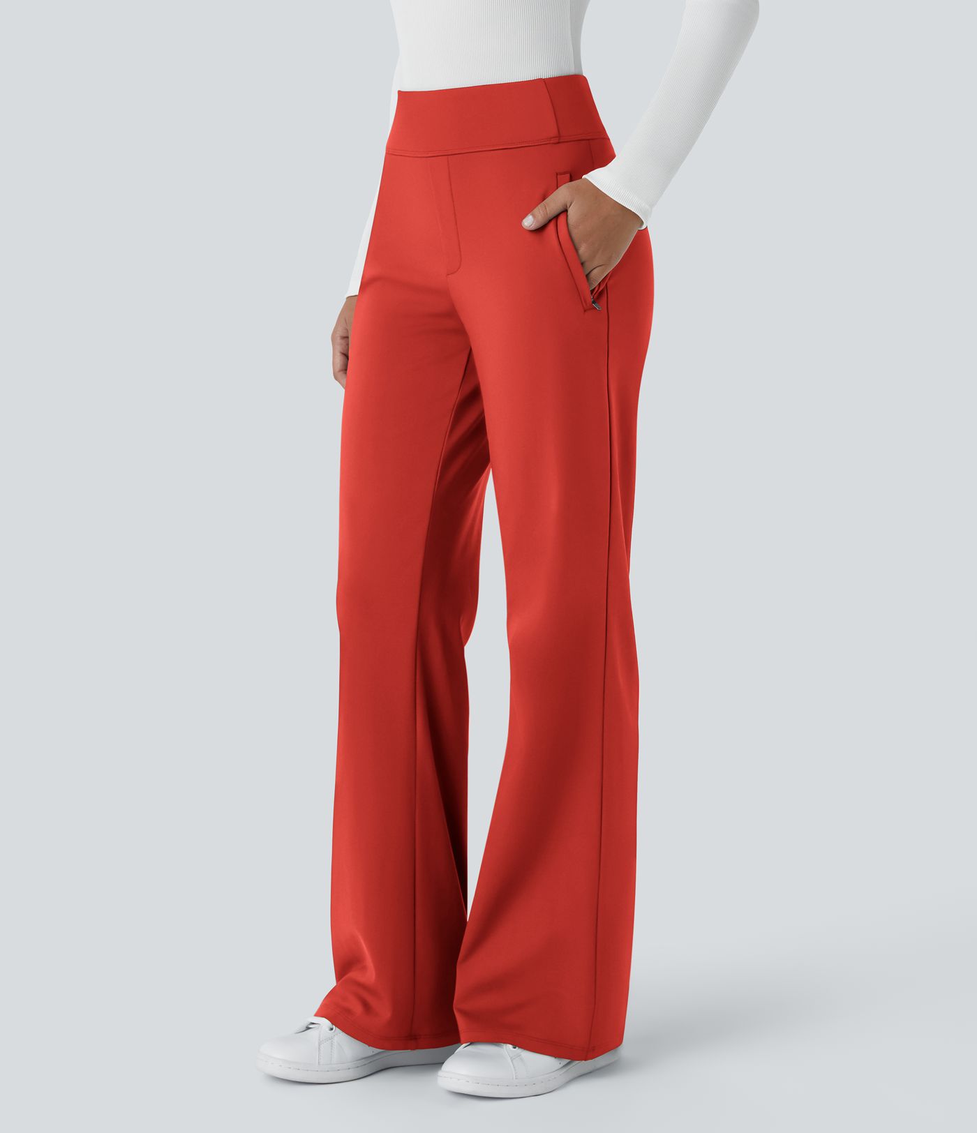 Pantalon tailleur évasé taille moyenne Halara Flex™ DayStretch avec zip latéral et poches