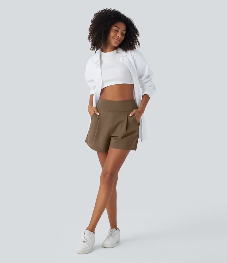 DayStretch High Waisted Pocket Wide Leg Work Shorts