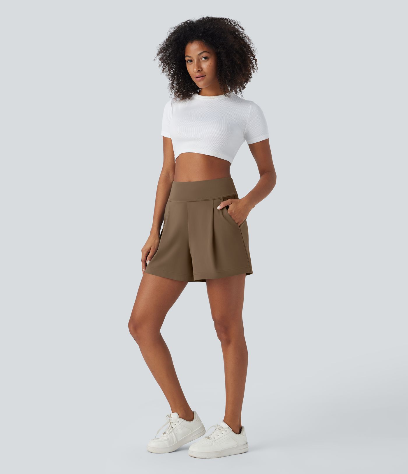 DayStretch High Waisted Pocket Wide Leg Work Shorts