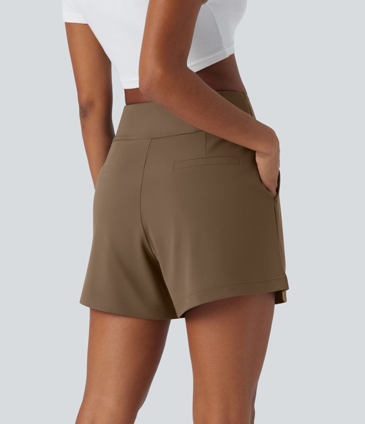 High Waisted Side Pocket Wide Leg Work Shorts