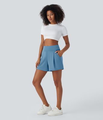 DayStretch High Waisted Pocket Wide Leg Work Shorts