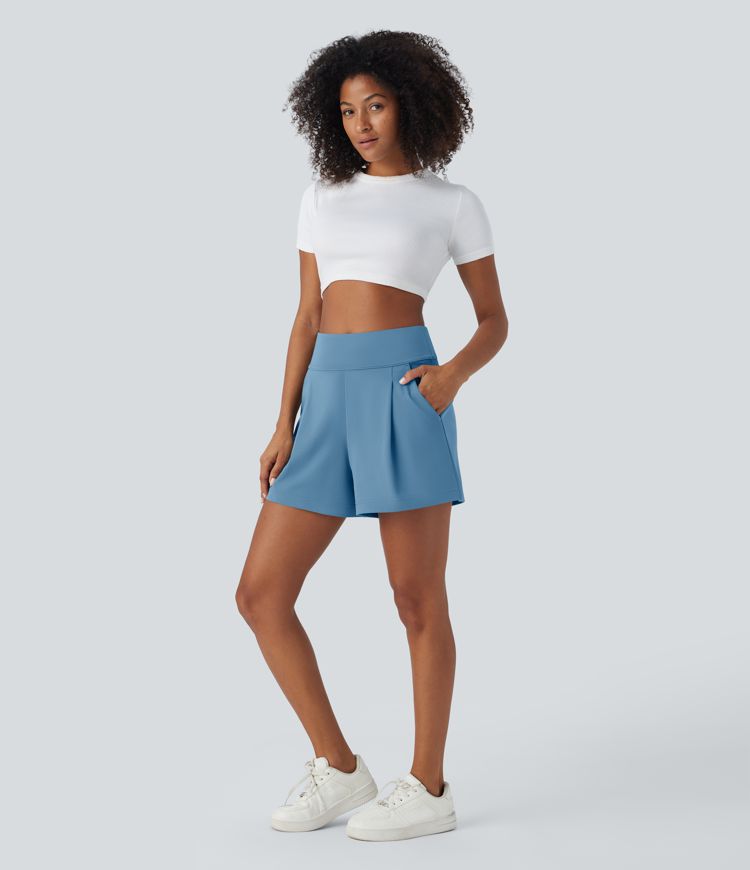 DayStretch High Waisted Pocket Wide Leg Work Shorts