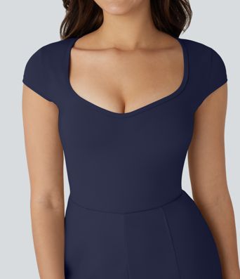 SoftlyZero™ Airy U Neck Cap Sleeve Pocket Cool Touch Yoga Romper-Easy Peezy