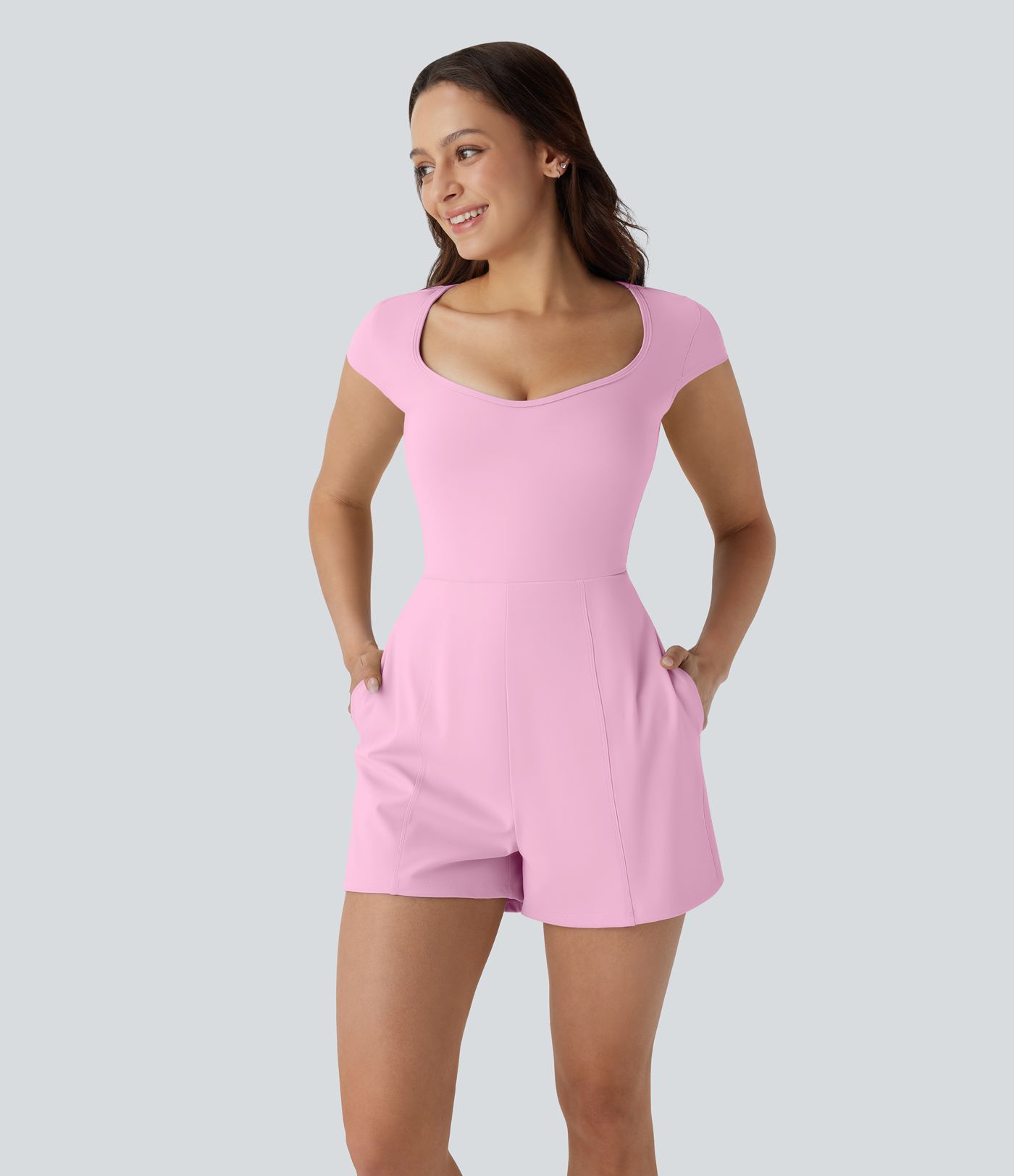 SoftlyZero™ Airy U Neck Cap Sleeve Pocket Cool Touch Yoga Romper-Easy Peezy