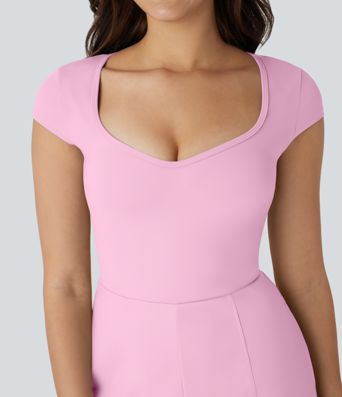 SoftlyZero™ Airy U Neck Cap Sleeve Pocket Cool Touch Yoga Romper-Easy Peezy