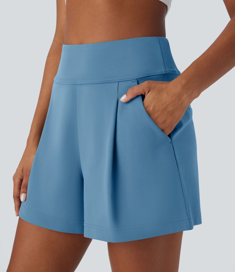 DayStretch High Waisted Pocket Wide Leg Work Shorts
