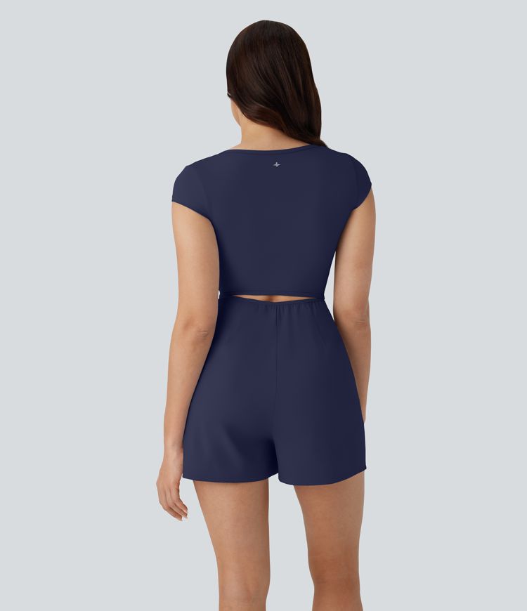 SoftlyZero™ Airy U Neck Cap Sleeve Pocket Cool Touch Yoga Romper-Easy Peezy