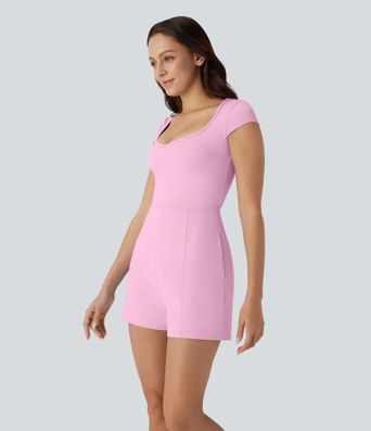 SoftlyZero™ Airy U Neck Cap Sleeve Pocket Cool Touch Yoga Romper-Easy Peezy