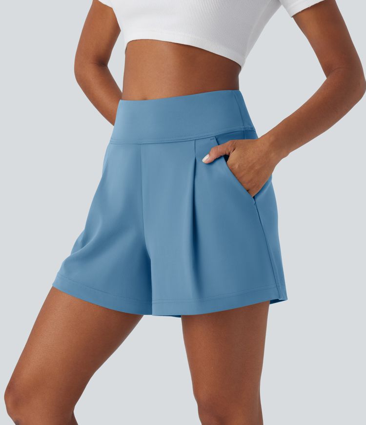 DayStretch High Waisted Pocket Wide Leg Work Shorts