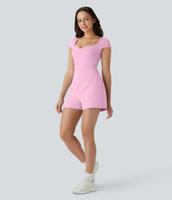 SoftlyZero™ Airy U Neck Cap Sleeve Pocket Cool Touch Yoga Romper-Easy Peezy