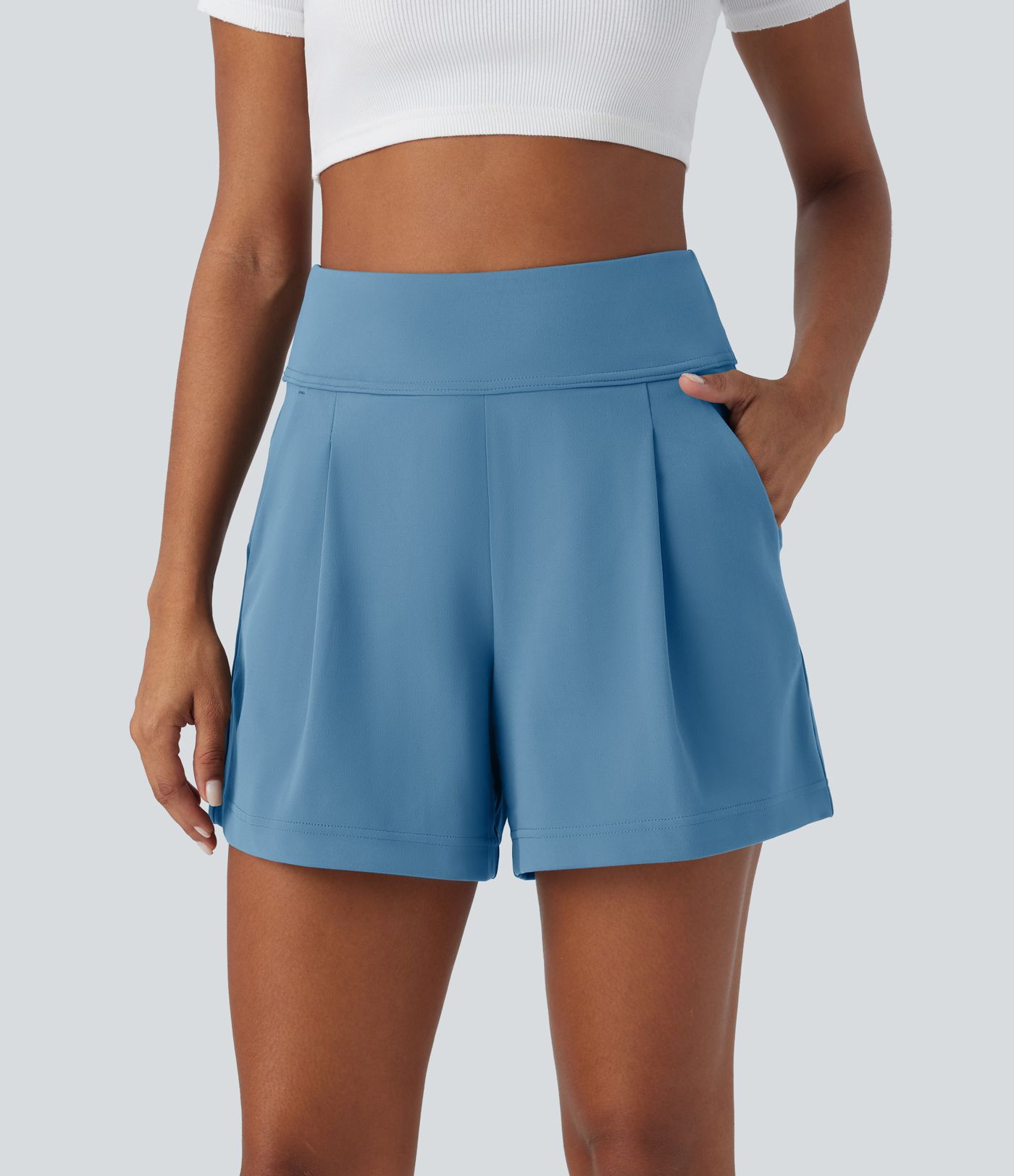 DayStretch High Waisted Pocket Wide Leg Work Shorts