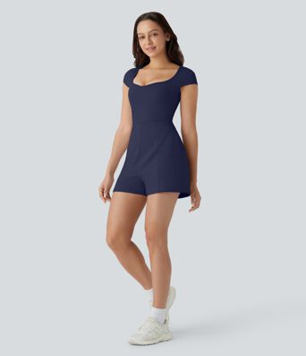 SoftlyZero™ Airy U Neck Cap Sleeve Pocket Cool Touch Yoga Romper-Easy Peezy