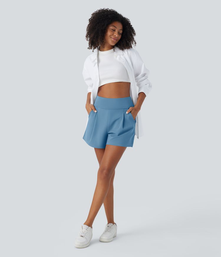 DayStretch High Waisted Pocket Wide Leg Work Shorts