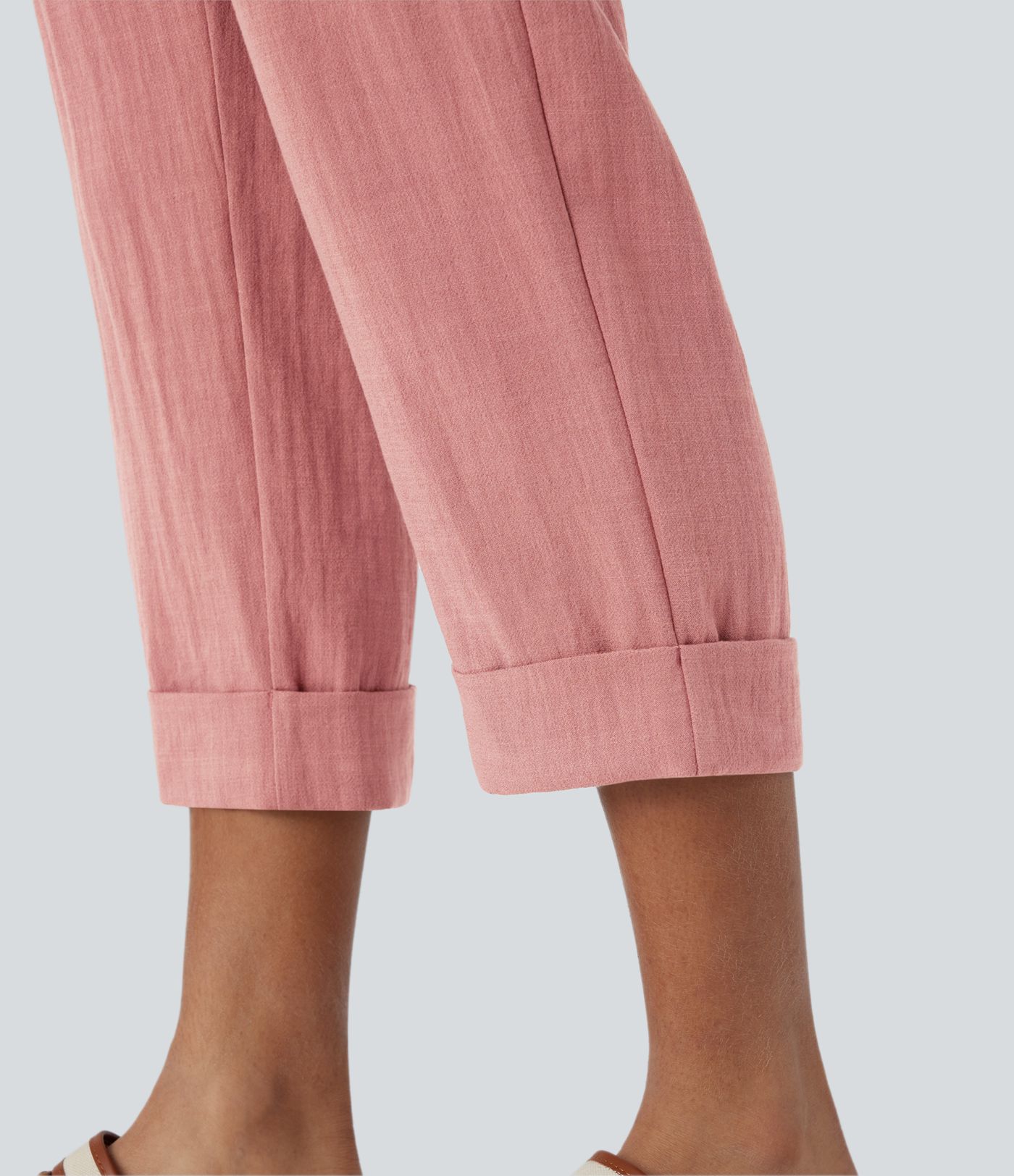 High Waisted Zipper Pocket Cropped Linen-Feel Pants
