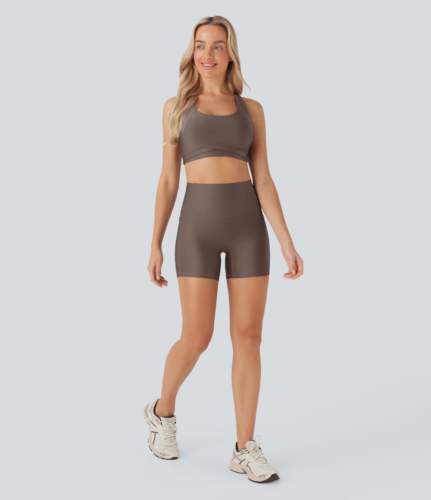 High Waisted Tummy Control Pocket Sheen Running Biker Shorts 5''