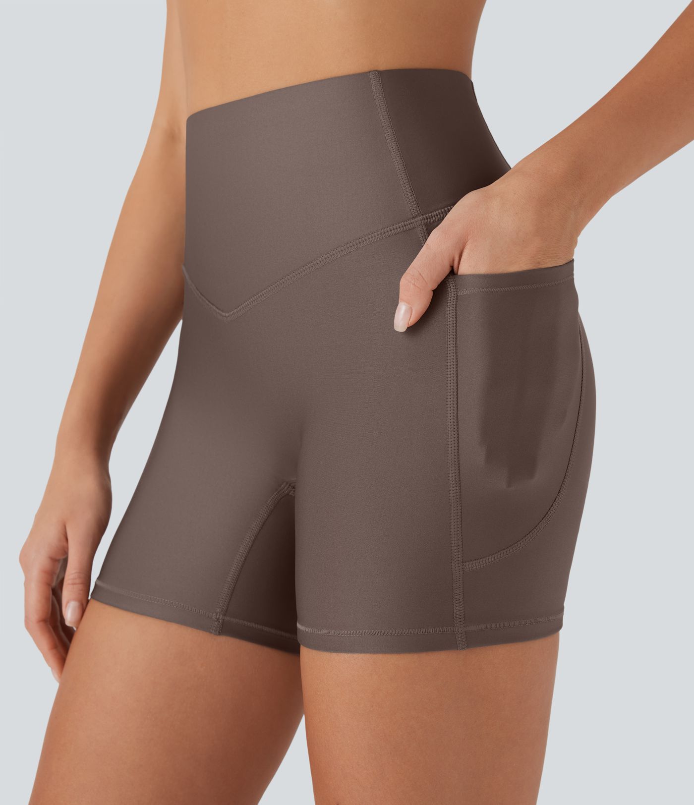 High Waisted Tummy Control Pocket Sheen Running Biker Shorts 5''