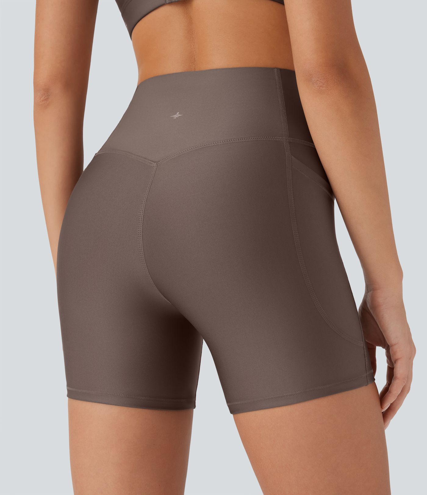 High Waisted Tummy Control Pocket Sheen Running Biker Shorts 5''