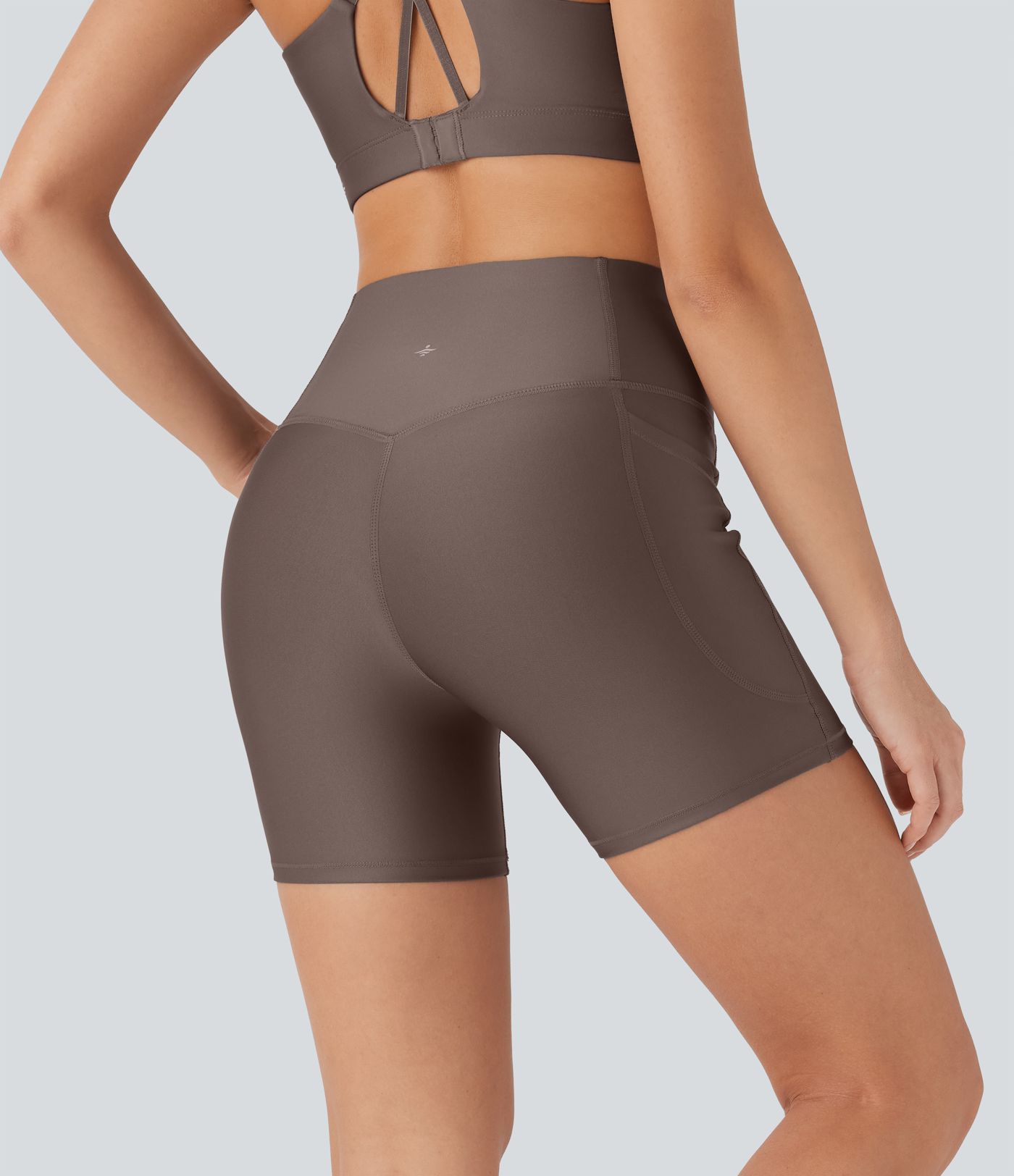 High Waisted Tummy Control Pocket Sheen Running Biker Shorts 5''